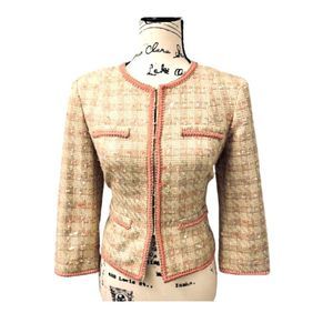 vintage ABR tan & pink tweed cropped blazer- size 6